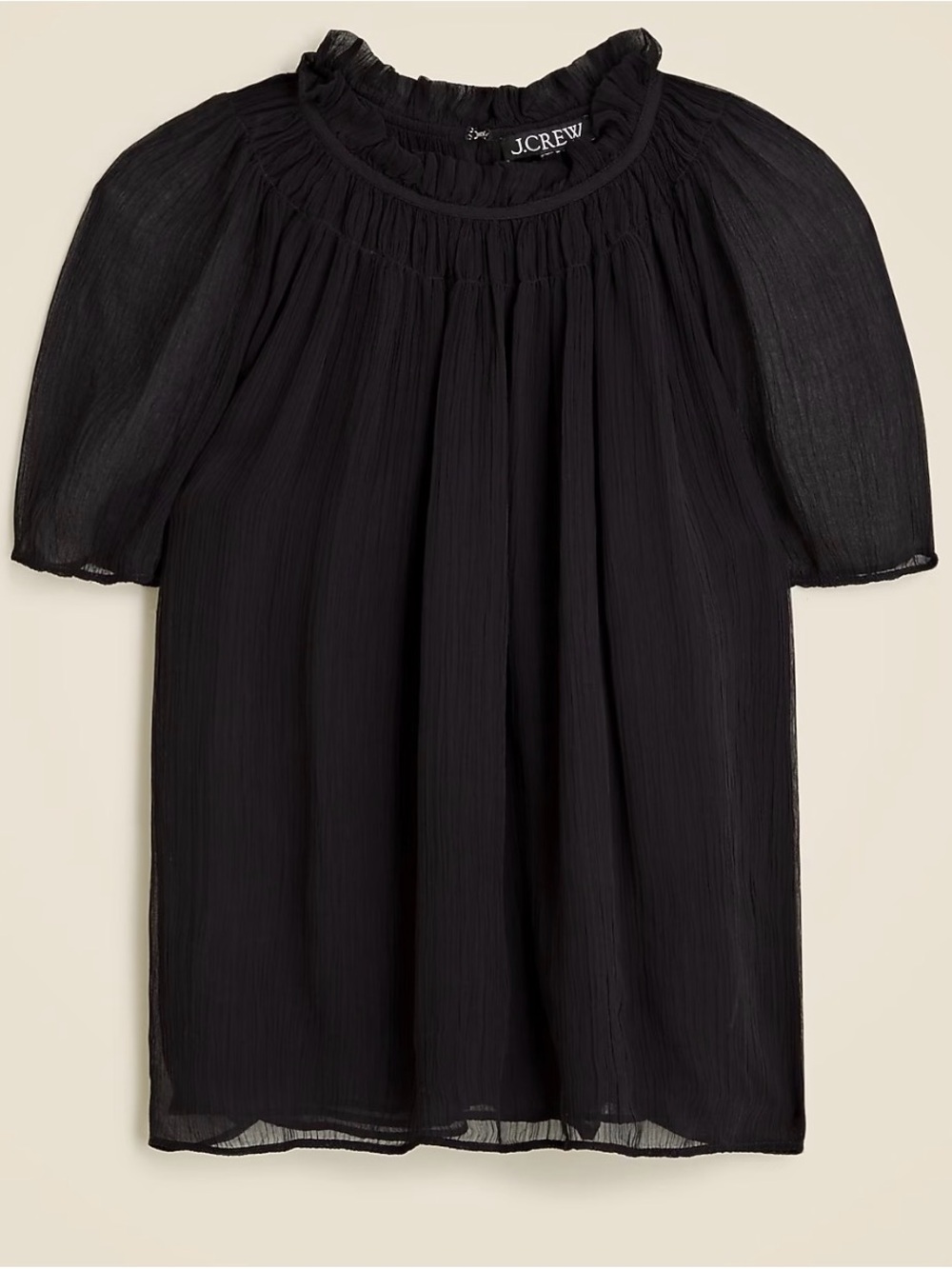 J. Crew Black Crinkle Chiffon Smocked Top